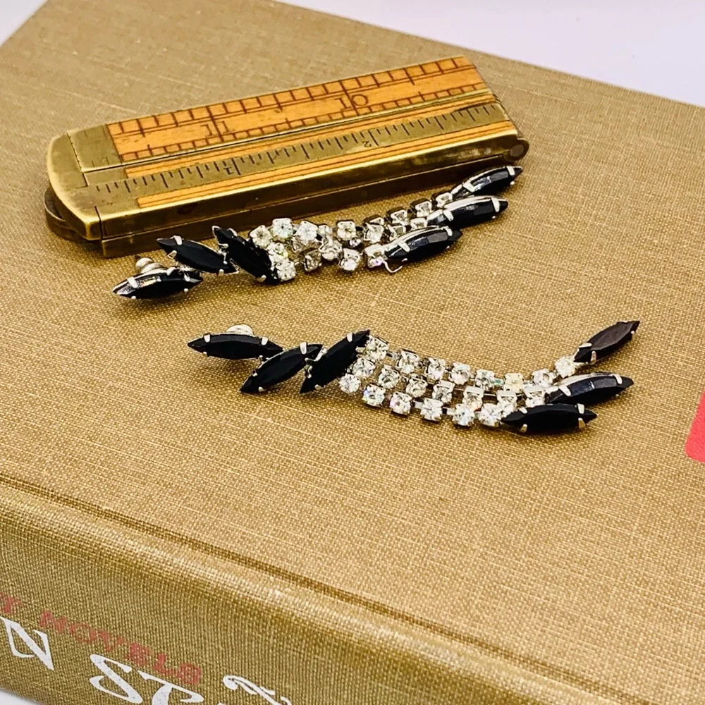 Vintage rhinestone fringe earrings dangles NOS